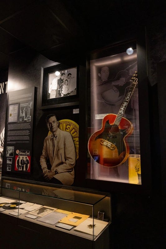 Wall of Johnny Cash memorabilia. 