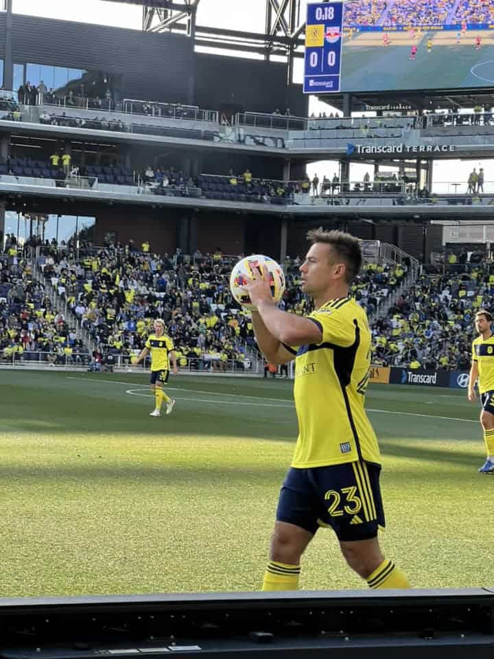 Nashville Soccer Player up close with the ball.