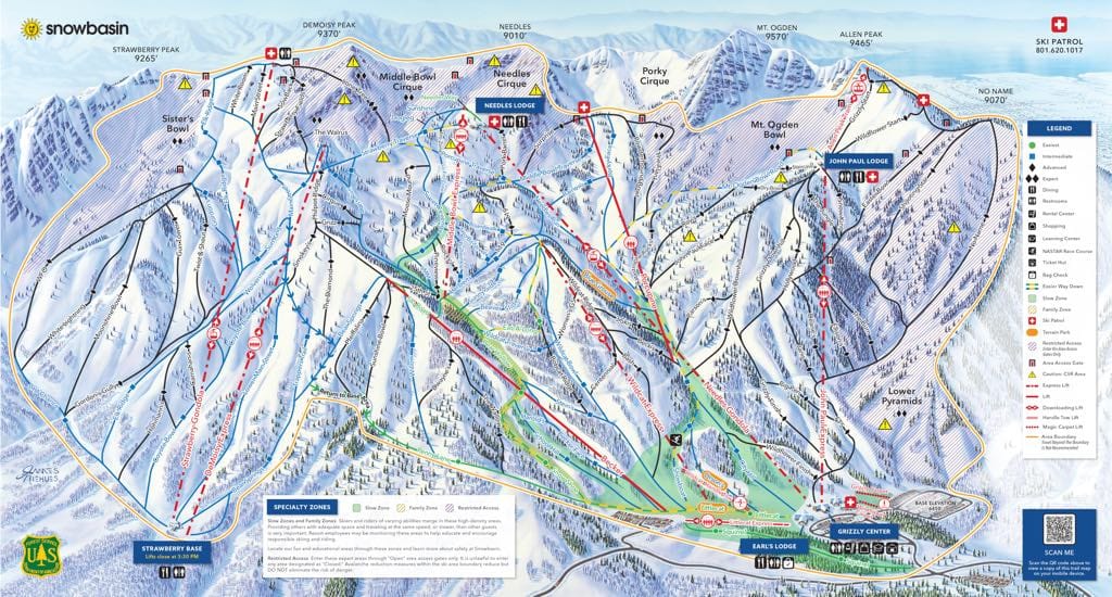Map of Snowbasin's terrain and runs.