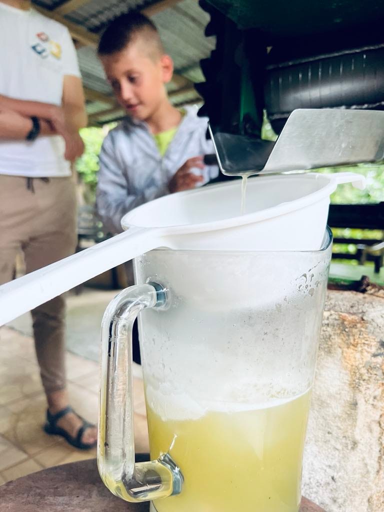 A look at the sugar cane juice that is coming out of the sugar can machine.