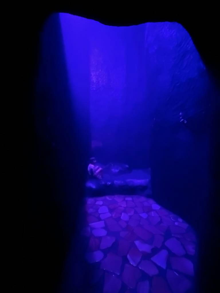 A little kid inside the steam cave at the Baldi Resort in Costa Rica.