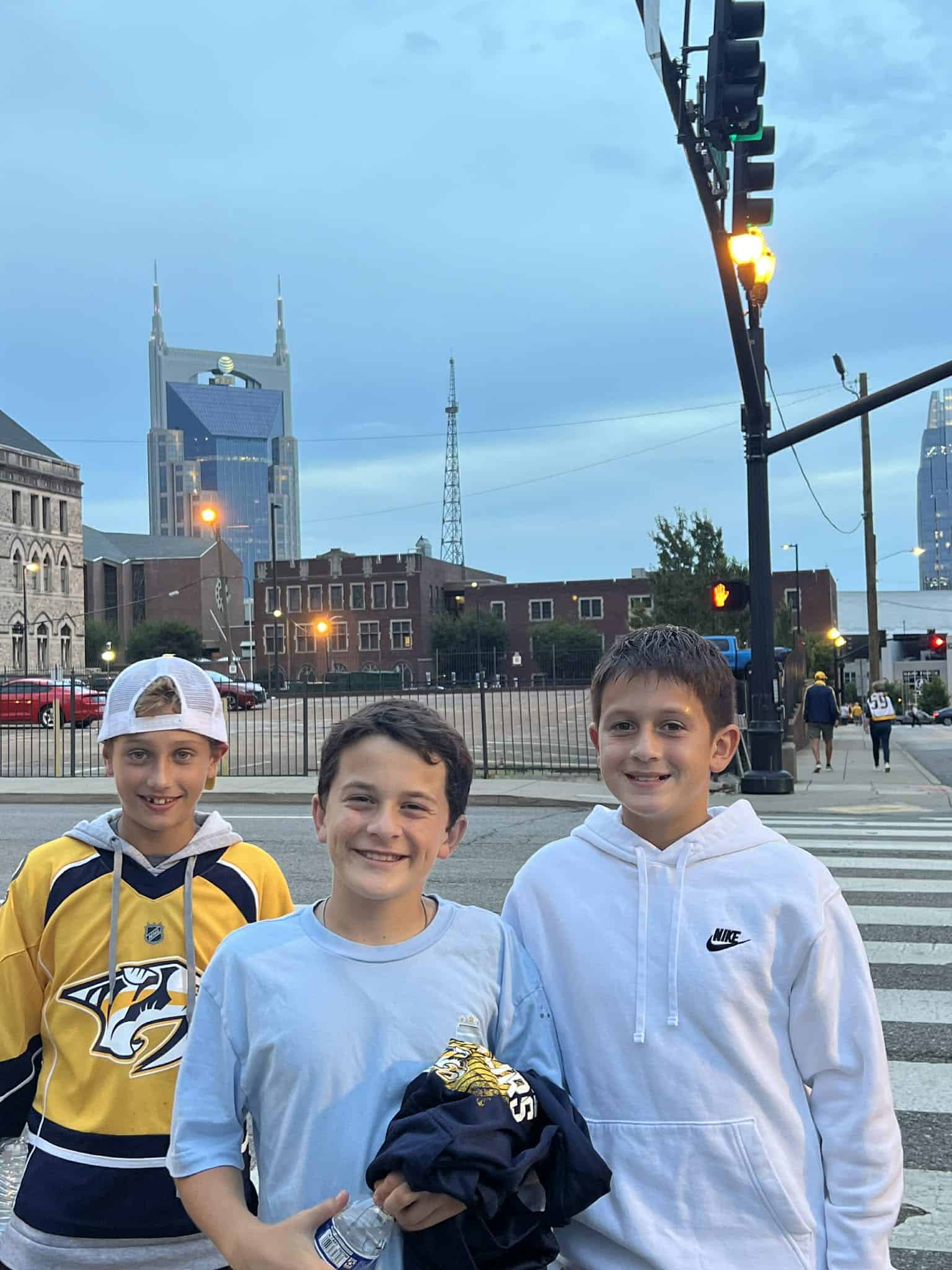 Three kids in downtown Nashville.