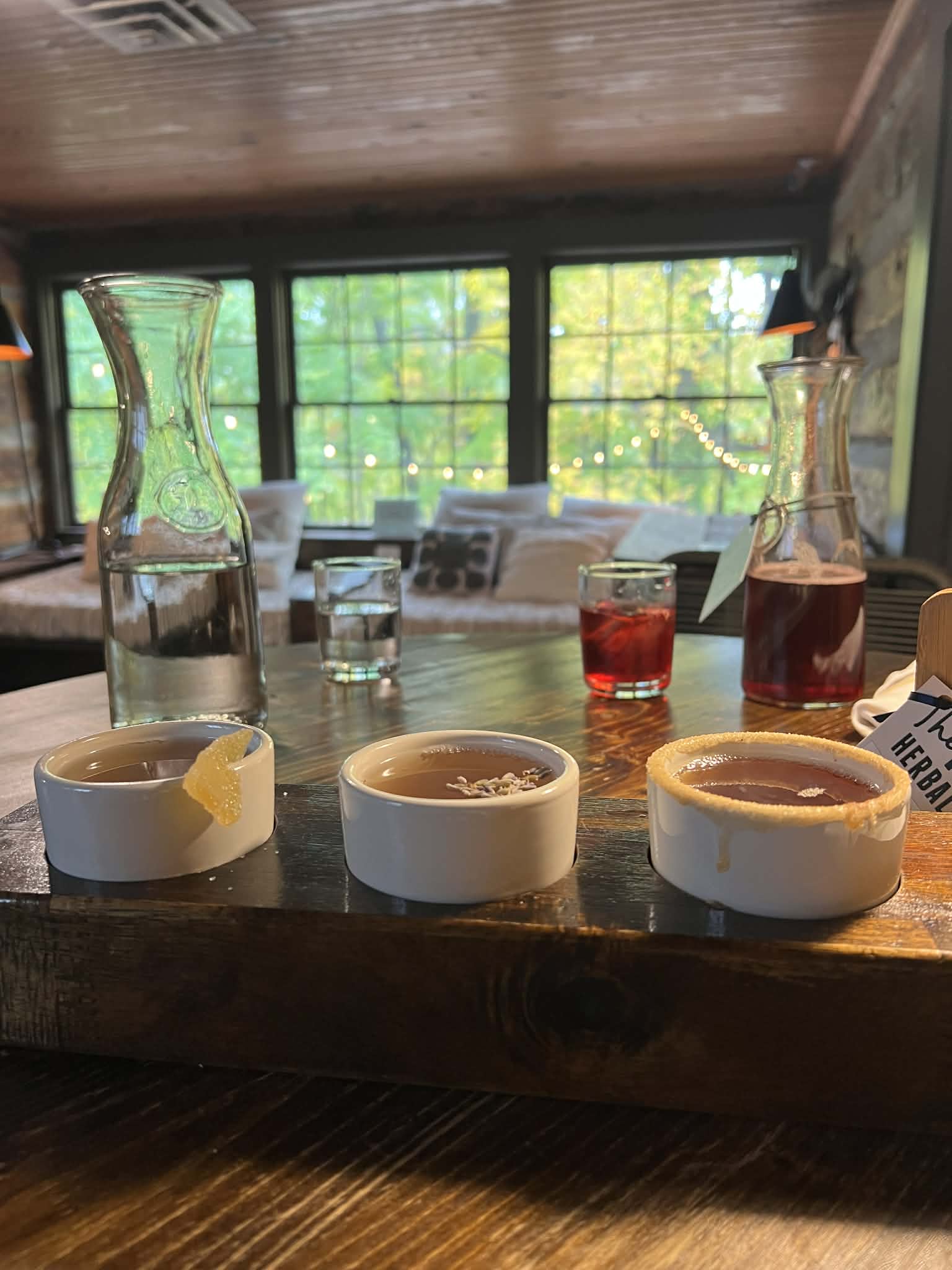 Three small cups of tea for a tea flight.