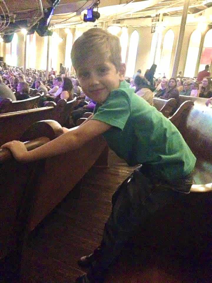 A little boy at the Ryman before a show starts.