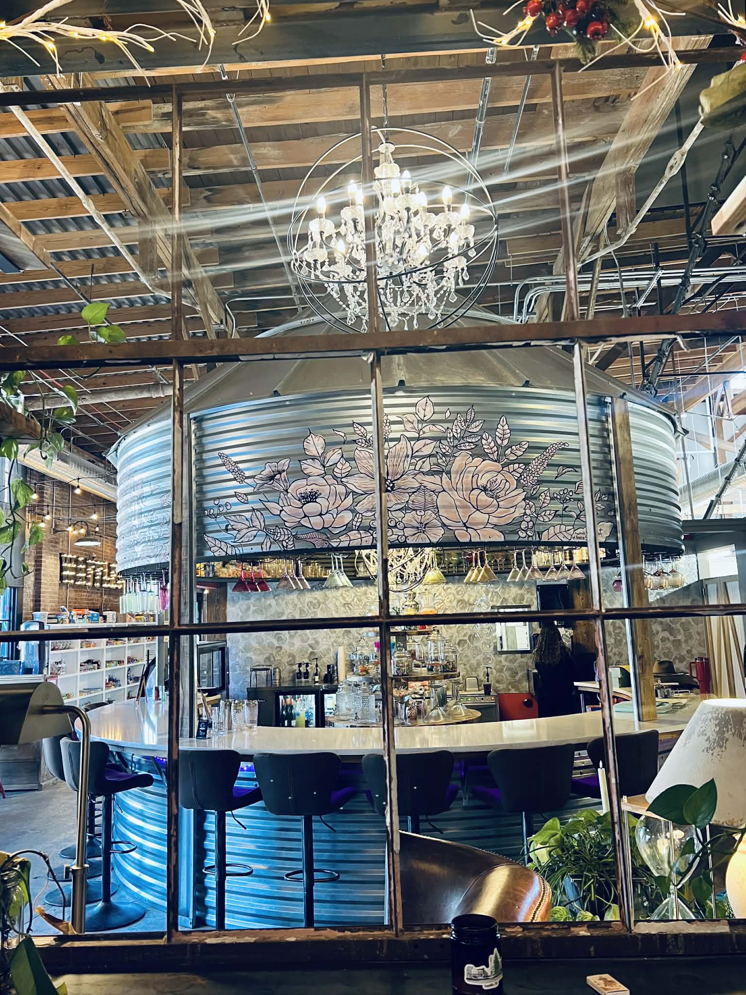 A silo looking bar inside the tea room.