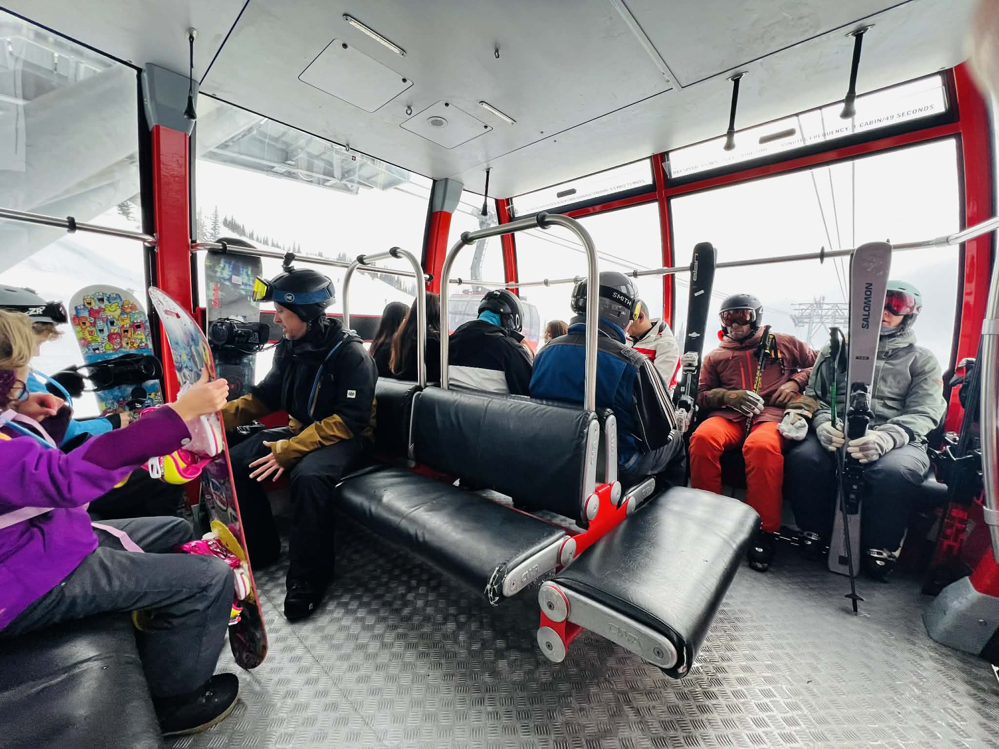 The inside of the Peak 2 Peak Gondola showing that there is a lot of room for families who crossing the Whistler mountains with their kids.