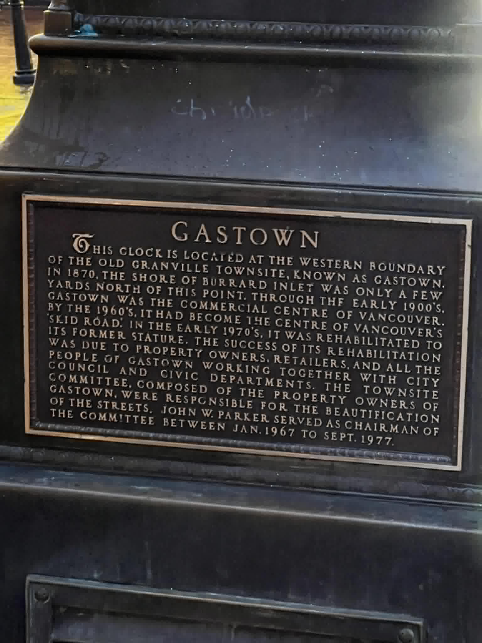 The Gastown sign on the steam clock.