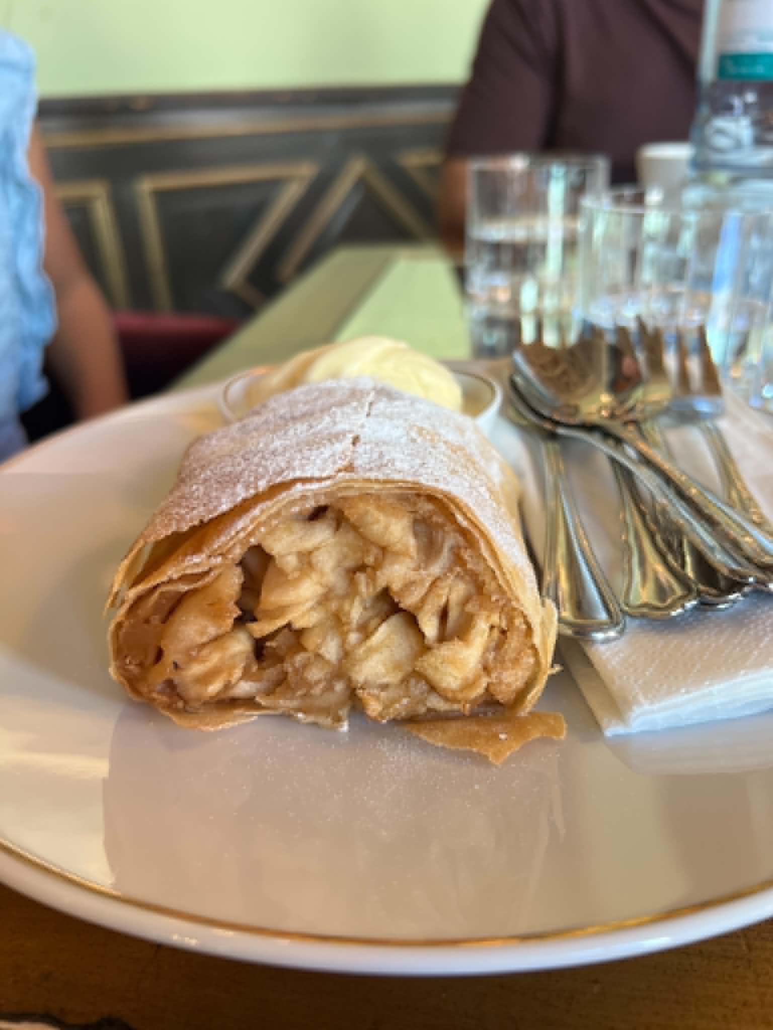 Delicious apple strudel with ice cream.