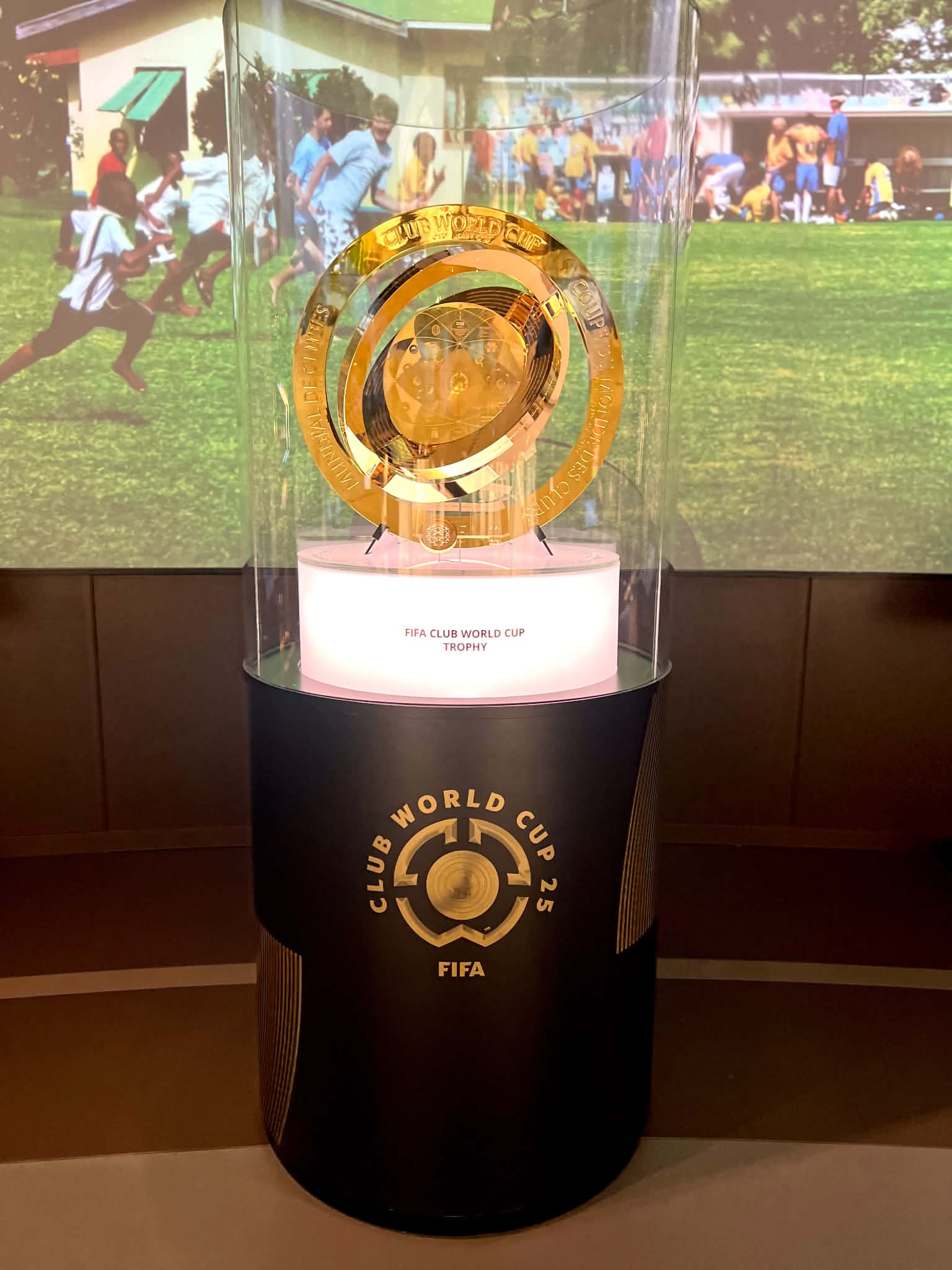 A FIFA World Cup trophy at the FIFA Museum.