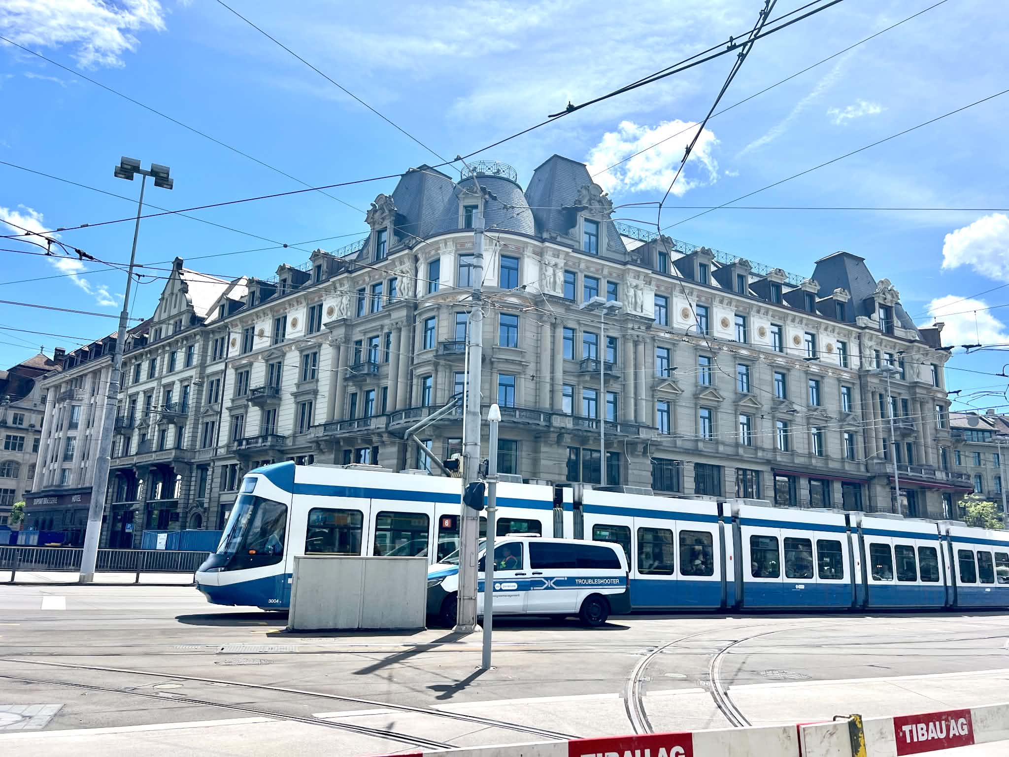 The tram going through Zurich.