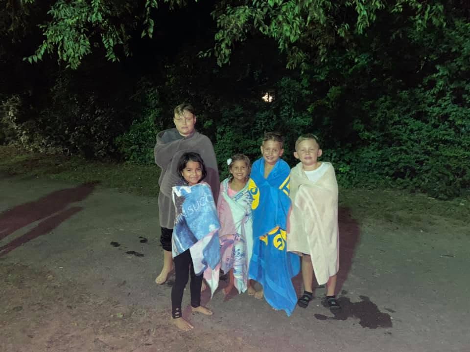 5 kids stand in towels after getting baptized on Rosh Hashanah / Feast of Trumpets!