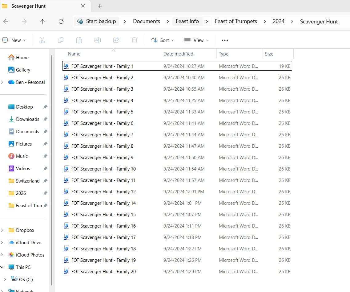 A screenshot of how the Feast of Trumpets scavenger hunt clue cards were saved.